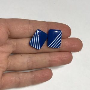 Vintage 80's 90's Resin Plastic Blue Striped Nautical Stud Costume Earrings